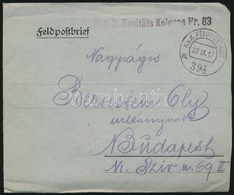 1917 Tábori Posta Levél 'K.u.k. Sanitäts Kolonne Nr. 63.' + 'FP 394 A' - Sonstige & Ohne Zuordnung