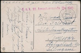 1918 Tábori Posta Képeslap 'K.u.k. 10. Armeekommando (Qu. Abt)' + 'FP 475' - Sonstige & Ohne Zuordnung