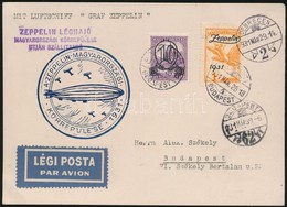 1931 Zeppelin Körrepülés Levelez?lap 1P Zeppelin + Kisegít? 10f Bérmentesítéssel, Budapesti Ledobással (16.000) - Sonstige & Ohne Zuordnung