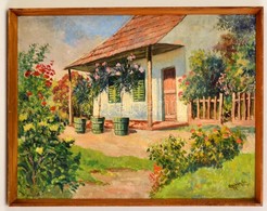 Aggházy Jelzéssel: Házudvar. Olaj, Vászon, Keretben,  49×32 Cm - Andere & Zonder Classificatie