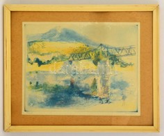 Elekfy Jen? (1895-1968): Hídnál. Színezett Rézkarc, Papír, Foltos, Jelzett, üvegezett Keretben, 29×38 Cm - Sonstige & Ohne Zuordnung