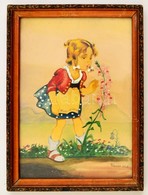 Faragó Jelzéssel: Kislány és Virág. Akvarell, Papír, üvegezett Keretben, 28×20 Cm - Sonstige & Ohne Zuordnung