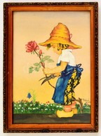 Faragó Jelzéssel: Kisfiú és Rózsa. Akvarell, Papír, üvegezett Keretben, 28×20 Cm - Sonstige & Ohne Zuordnung