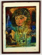 Hincz Jelzéssel: Tutanhamon. Vegyes Technika, Papír, üvegezett Keretben, 38×29 Cm - Sonstige & Ohne Zuordnung