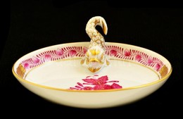 Herendi Apponyi Mintás Porcelán Tálka Koi Hal Figurával, Kézzel Festett, Jelzett, Hibátlan, 9,5×7 Cm - Sonstige & Ohne Zuordnung