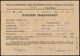 1945 Komárom, A Magyar Államrend?rség Vidéki F?kapitánysága által Kiállított Utazási Igazolvány Levente Számára - Ohne Zuordnung