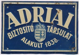 Cca 1925 Az Adriai Biztosító Társulat Magyar Címerrel Ellátott Fém Reklámtáblája, 10×15 Cm - Advertising