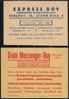 Cca 1930-1940 Futár-Boy, Express Boy, Deák Messenger-Boy Futárszolgálatok Reklámlapjai - Reclame