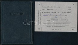 Cca 1940 Judaika Tétel: Férfi Belép?jegy A Heged?s Gyula Utcai Templomba, A Kegyelet Könyve, Imák Halottaink Lelki üdvéé - Other & Unclassified