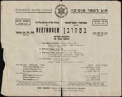 1940 Tel Aviv, A The Vincze-Fényes Trio Chamber Music Circle-beli El?adásának (Beethoven: The Third Concert) Plakátja, H - Autres & Non Classés