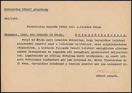 1942 Protestáns Tábori Püspöki Levél A Tábori Lelkészi Szolgálat Alapfeltételeir?l Soltész Elemér (1874-1957) Tábori Püs - Altri & Non Classificati