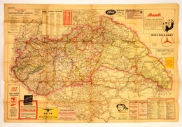 Ca 1940 Magyarország Autóutai Térkép, Stoits György, Reklámokkal, Helységnévtárral, Bp. Gottlieb, Hajtásoknál Szakadások - Other & Unclassified