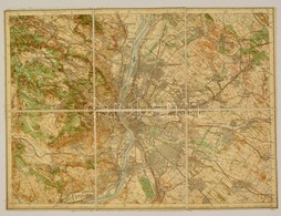 Cca 1910 Budapest és Környéke Színezett Vászon Katonai Térkép 54x40 Cm - Other & Unclassified