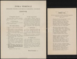 1894, 1896 Póra Ferenc Ideiglenes Fels?bb Leányiskolai Igazgatóra Vonatkozó Adatok + ünnepi Dal 25 éves Jubileumára - Ohne Zuordnung