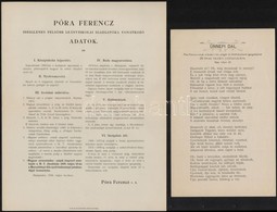 1894, 1896 Póra Ferenc Ideiglenes Fels?bb Leányiskolai Igazgatóra Vonatkozó Adatok + ünnepi Dal 25 éves Jubileumára - Unclassified