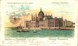 T2/T3 1900 Budapest V. Országház, Parlament, G?zhajó. F. Schmuck Art Nouveau, Golden, Litho, Emb. Sun (EK) - Ohne Zuordnung