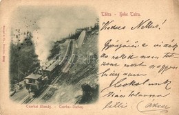 * T3 1899 Tátra, Magas Tátra, Vysoké Tatry; Csorbai állomás, G?zmozdony, Fogaskerek? Vasút / Funicular Railway Station,  - Ohne Zuordnung