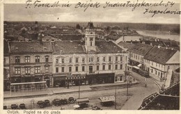 T2/T3 Eszék, Osijek, Esseg; Pogled Na Dio Grada / Utcakép Villamossal, Központi Szálloda, Salvator Gyógyszertár, Rossija - Unclassified