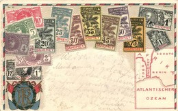 T2/T3 Dahomey, Set Of Stamps, Coat Of Arms, Map, Ottmar Zieher's Carte Philatelique Nr. 98. Emb. Litho (EK) - Ohne Zuordnung