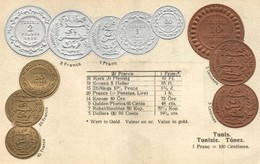 ** T2/T3 Tunis - Set Of Tunisian Coins, Currency Exchange Chart. Walter Erhard Emb. Litho (EK) - Unclassified