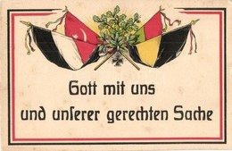 ** T2 Gott Mit Uns Und Unserer Gerechten Sache / Központi Hatalmak Propagandalap / Central Powers Propaganda Card, Flags - Ohne Zuordnung