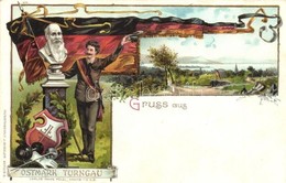 ** T2 Gruss Aus Ostmark Turngau / German Sport Organisation And Club's Art Nouveau Advertisement Card, Fencing, Coat Of  - Unclassified