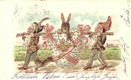 T2/T3 Húsvéti üdvözlet. Nyuszik Törpékkel / Easter Greeting Art Postcard. Dwarves With Rabbit In Egg; Golden Decoration  - Ohne Zuordnung