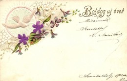 T3/T4 New Year, Floral Emb. Litho Silk Card (small Tear) - Unclassified