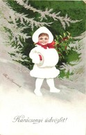 T3 'Karácsonyi üdvözlet' / Christmas, Child In The Winter Woods, Litho, S: Ellen Clapsaddle (kis Szakadás / Small Tear) - Ohne Zuordnung