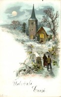 T3 Greeting Card, Lit Church During Wintertime, E.C. No. 110, Litho (EB) - Unclassified