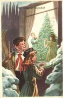 T2/T3 Kellemes ünnepeket! M?vészeti Alkotások / Christmas Greeting Card, Scout Boy With Ski (EK) - Unclassified