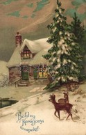 T4 'Boldog Karácsonyi Ünnepeket' / Christmas Greeting Card, Litho (vágott / Cut) - Ohne Zuordnung