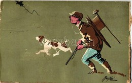 ** T3/T4 Hunter With Dog, Italian Art Postcard S: Morfini (gluemark) - Ohne Zuordnung