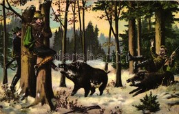 ** T3 Hunters, Wild Boars, Humour, P.V.K.Z. Serie 1059/4., Artist Signed (EB) - Non Classés