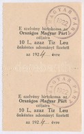 1924. 'Országos Magyar Párt' Adományszelvénye 10L értékben (2x) ívben, Mindkett? Bélyegzéssel T:I,I- - Unclassified