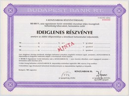 1987. 'A Konzumbank Részvénytársaság' Ideiglenes Részvénye 100.000Ft-ról, '0000'-ás Sorszámmal és 'MINTA' Felülbélyegzés - Unclassified