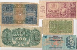 Csehszlovákia 1919. 20K + 1944. 100K + 1961. 5K + 1964. 50K + 1970. 20K T:III,IV Ly.
Czechoslovakia 1919. 20 Korun + 194 - Ohne Zuordnung