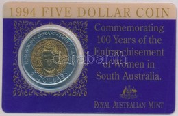 Ausztrália 1994. 5$ 'II. Erzsébet / Az Dél-ausztrál N?i Választójog 100. évfordulója' M?anyag Tokban T:1 
Australia 1994 - Ohne Zuordnung