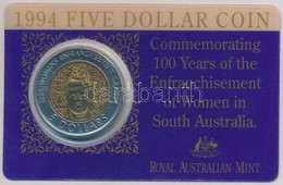 Ausztrália 1994. 5$ 'II. Erzsébet / Az Dél-ausztrál N?i Választójog 100. évfordulója' M?anyag Tokban T:1 
Australia 1994 - Unclassified