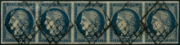 Oblit. N°4 25c Bleu, Bande De 5 Qualité Exceptionnelle, Pièce De Luxe - TB - Other & Unclassified