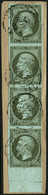 Oblit./fragment N°11 1c Olive, Bande De 4 BDF Avec Repère S/fgt - TB - 1853-1860 Napoléon III