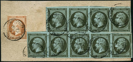 Oblit./fragment N°11 + 16 1c Vert-olive, Bande De 5 + Bande De 4 + 40c Orange S/fgt Obl CàD - TB - 1853-1860 Napoleone III