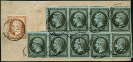 Oblit./fragment N°11 + 16 1c Vert-olive, Bande De 5 + Bande De 4 + 40c Orange S/fgt Obl CàD - TB - 1853-1860 Napoléon III