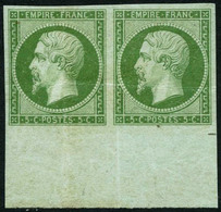 (*) N°12 5c Vert, Paire BDF, Queques Froissures SG - B - 1853-1860 Napoleone III