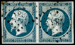 Oblit. N°15 25c Bleu, Paire Signé Brun - TB - 1853-1860 Napoleone III