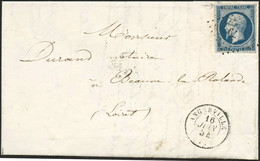 Lettre N°15 25c Bleu S/lettre D'Angerville, Superbe Variété, Encoche Angle NO   - TB - 1853-1860 Napoleone III