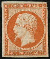 * N°16a 40c Orange Vif, Court En Haut à Droite, Signé Calves - B - 1853-1860 Napoleone III