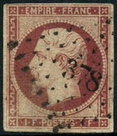 Oblit. N°18 1F Carmin Obl PC 378 Pelurages Au Verso, Belle Présentation - B - 1853-1860 Napoleone III