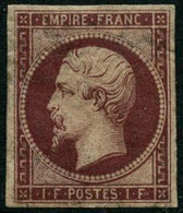 ** N°18d 1F Carmin, Réimp Inégalités D'épaisseur Du Papier Par Endroits - B - 1853-1860 Napoleone III