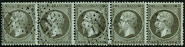 Oblit. N°19 1c Olive, Bande De 5 étoile 17 - TB - 1862 Napoleone III